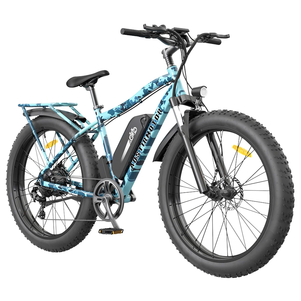 AOSTIRMOTOR S07-F Electric Bike 26*4.0'' Fat Tire 48V 13Ah Battery 750W Motor 7 Speed Shimano Gear - Ocean Blue Camo - Image 4