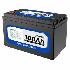 ATEM POWER 12V 100Ah Lifepo4 Battery, 100A Continuous Discharge, Deep Cycle, Built-in BMS, Run in Parallel or Series