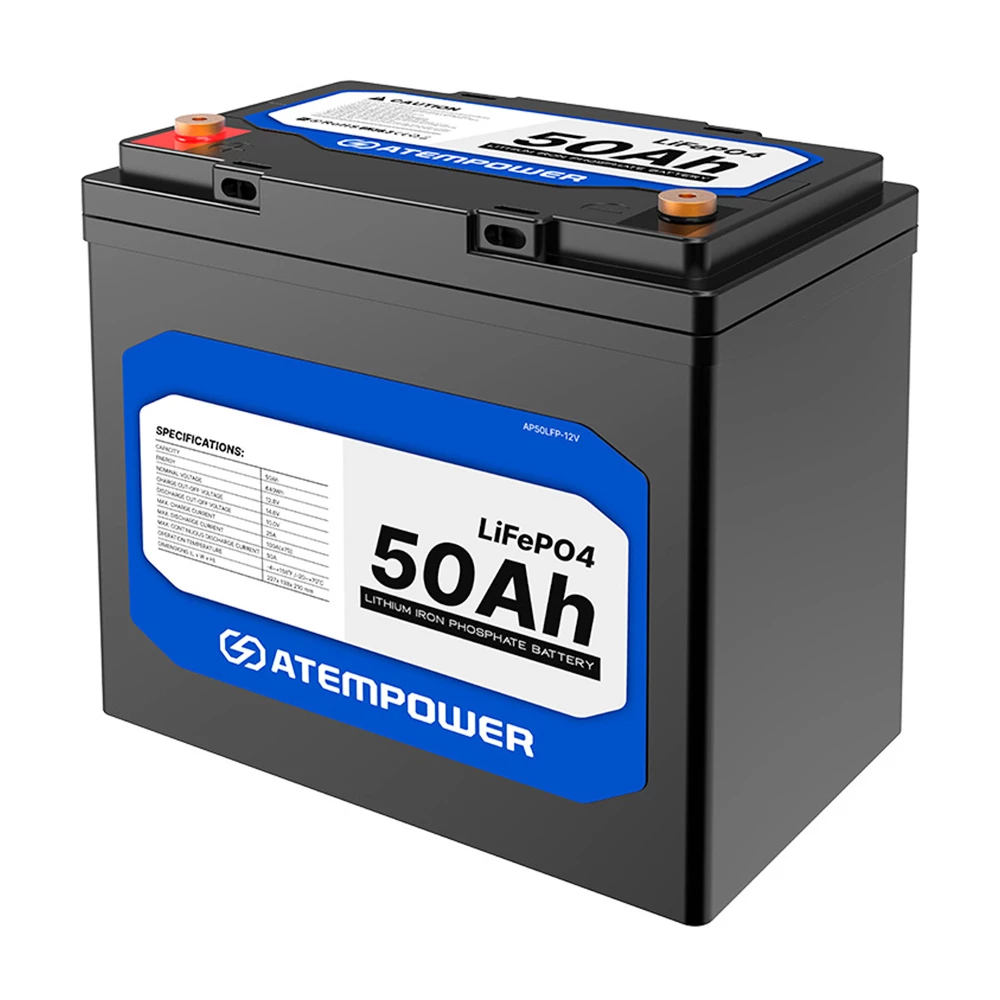 ATEM POWER 12V 50Ah Lifepo4 Battery, 50A Continuous Discharge, Deep Cycle, Built-in BMS, Run in Parallel or Series