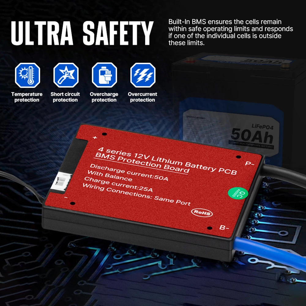 ATEM POWER 12V 50Ah Lifepo4 Battery, 50A Continuous Discharge, Deep Cycle, Built-in BMS, Run in Parallel or Series - Image 5