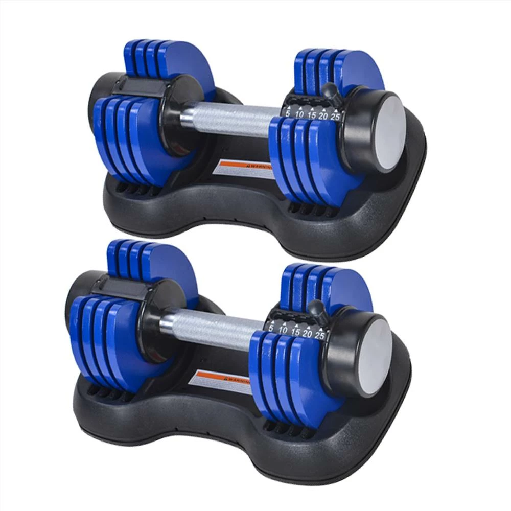 Fitness Dumbbell Sets Each With A 25-Pound Quick Adjustment And Weight Board Uses The Connecting Rod As A Barbell Exercise Two Note Blue - Image 2