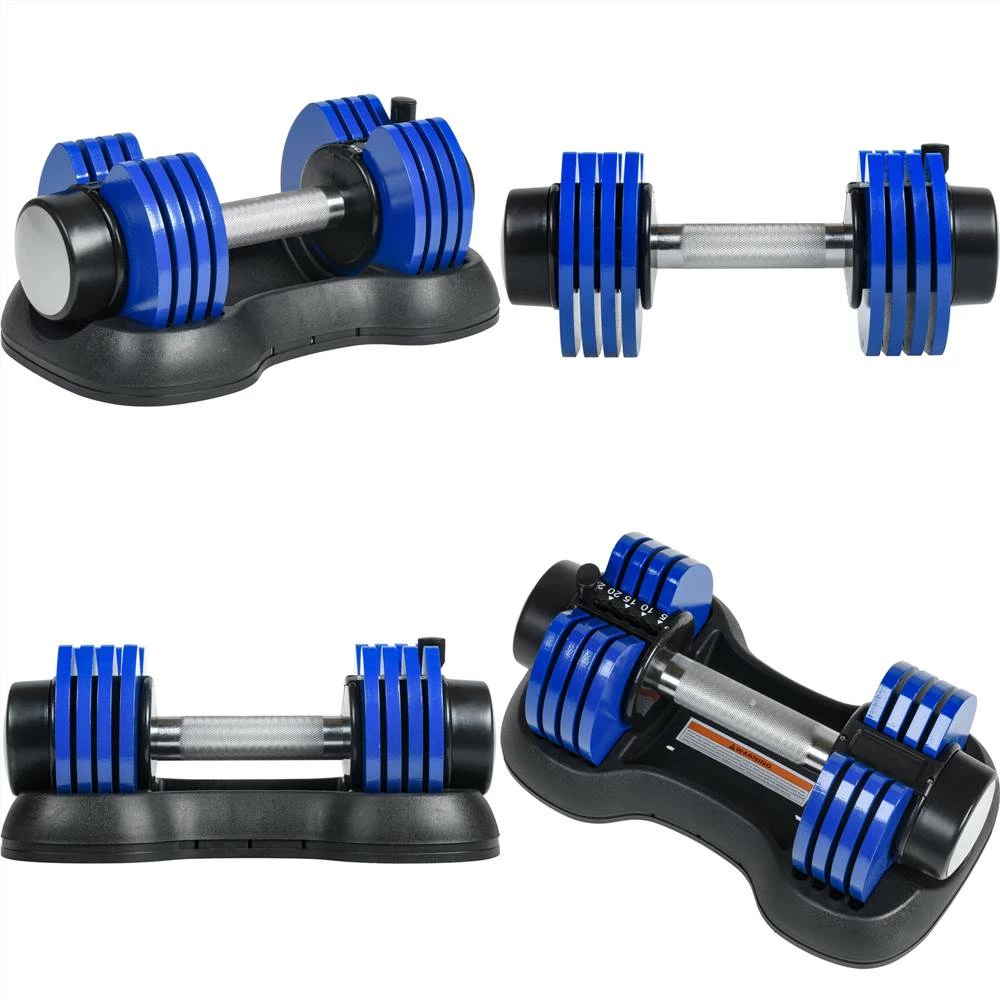 Fitness Dumbbell Sets Each With A 25-Pound Quick Adjustment And Weight Board Uses The Connecting Rod As A Barbell Exercise Two Note Blue - Image 5