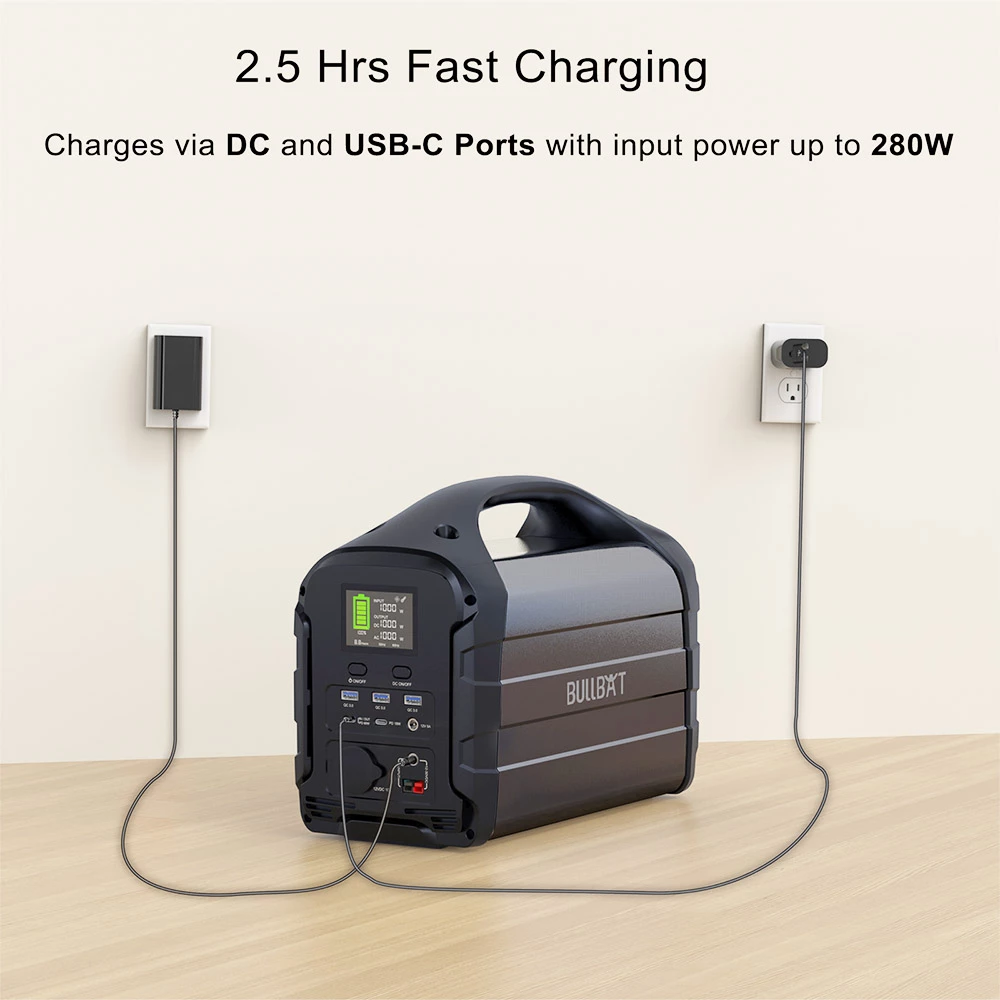BULLBAT Adventurer 700 613Wh/700W Portable Power Station Solar Power Generators for Outdoor & Indoor - Black - Image 2
