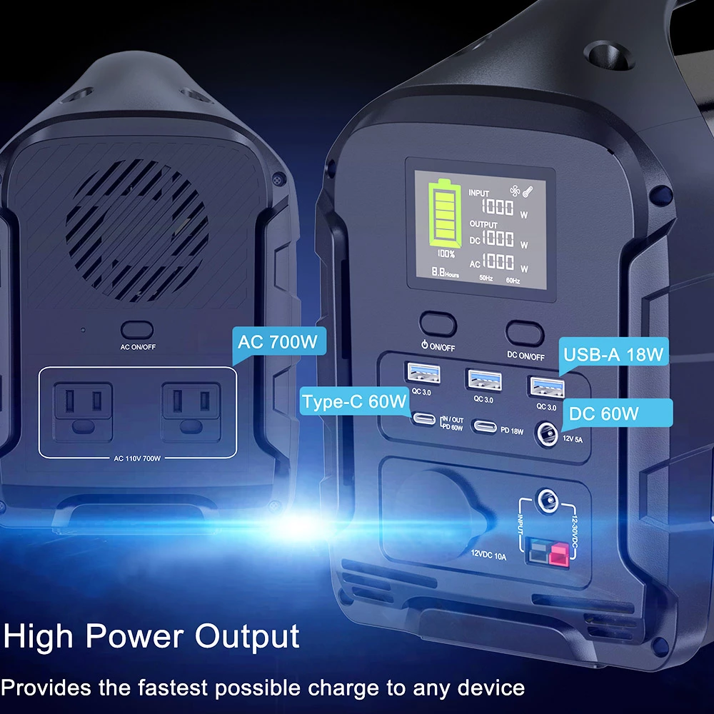 BULLBAT Adventurer 700 613Wh/700W Portable Power Station Solar Power Generators for Outdoor & Indoor - Black - Image 3