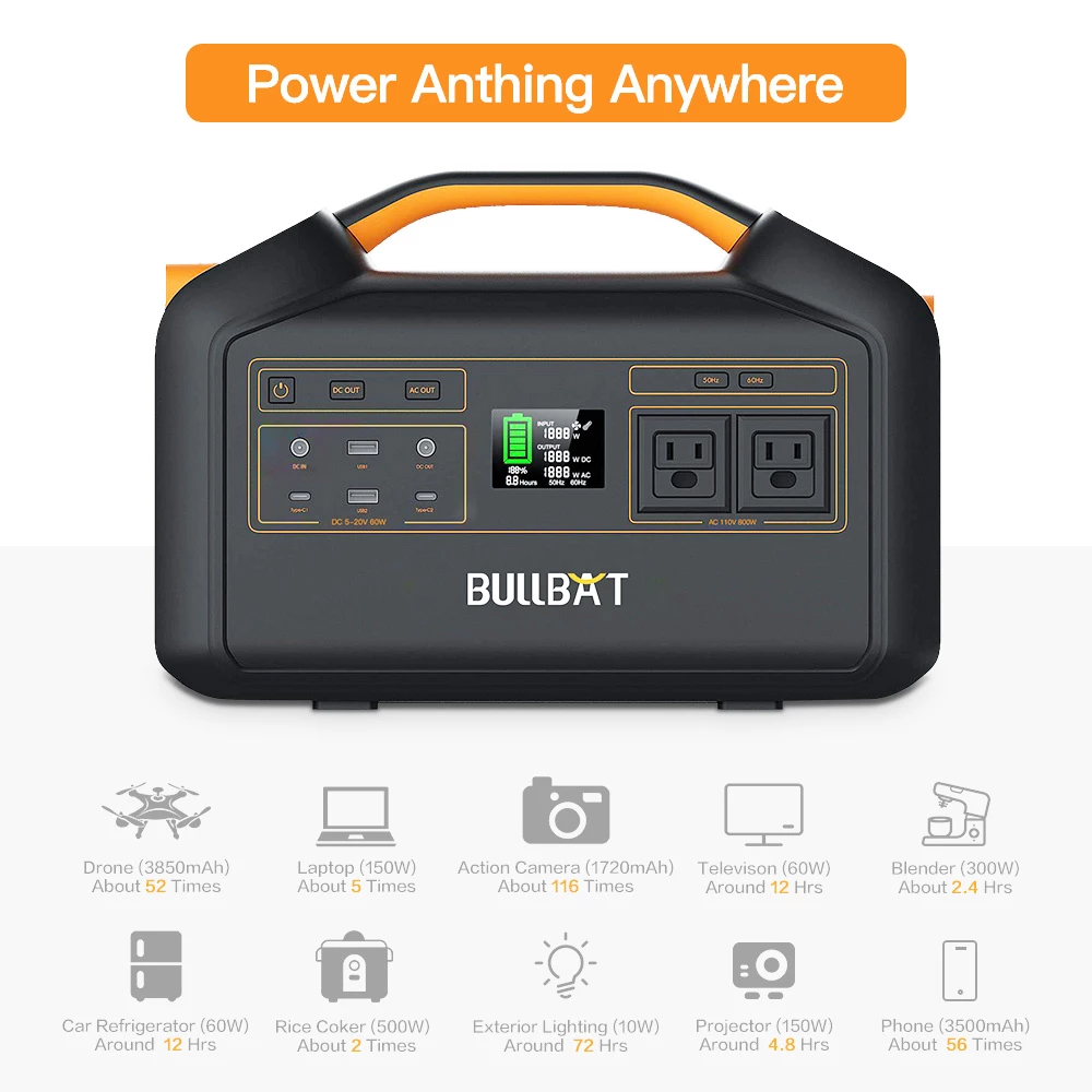 BULLBAT Pioneer 800 808Wh/800W Portable Power Station Solar Power Generators Backup Power Supply for Outdoor & Indoor - Image 2