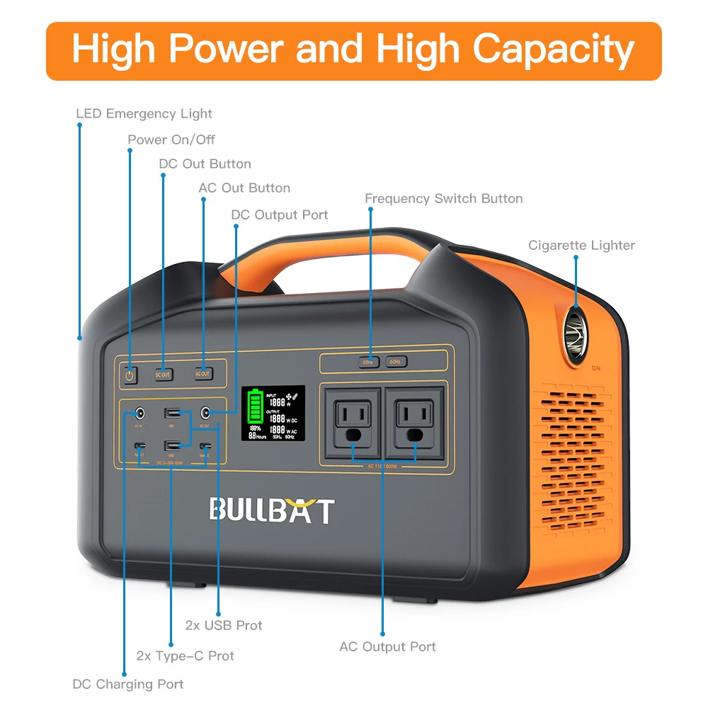BULLBAT Pioneer 800 808Wh/800W Portable Power Station Solar Power Generators Backup Power Supply for Outdoor & Indoor - Image 6