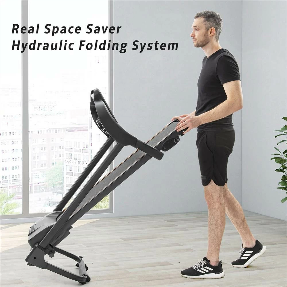 Compact Easy Folding Treadmill Motorized Running Jogging Machine Hydraulic Folding System 0-7.5 MPH Speed Adjuster 1.5HP Motor Quality 4-Layer Running Belt Large LCD Display -Black - Image 5