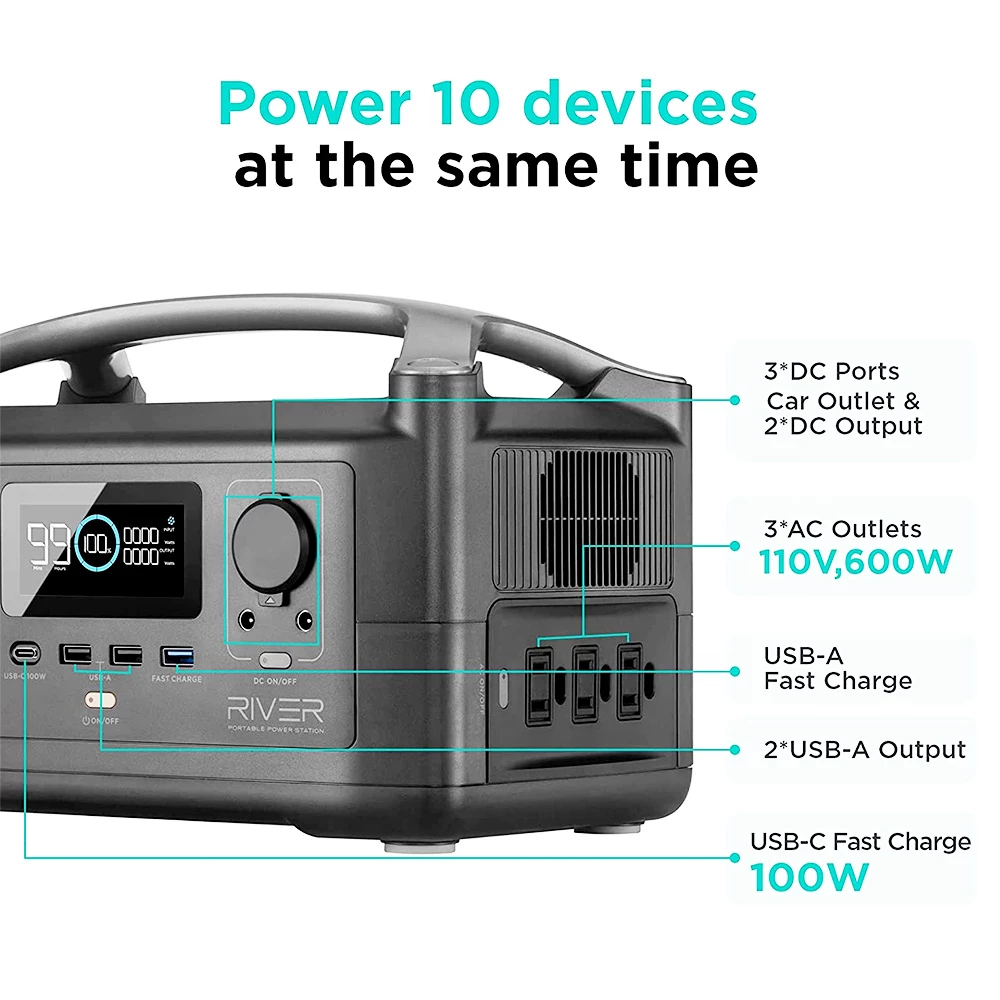 EcoFlow RIVER 288Wh Portable Power Station 3 x 600W (Peak 1200W) AC Outlets & LED Flashlight Fast Charging - Image 4