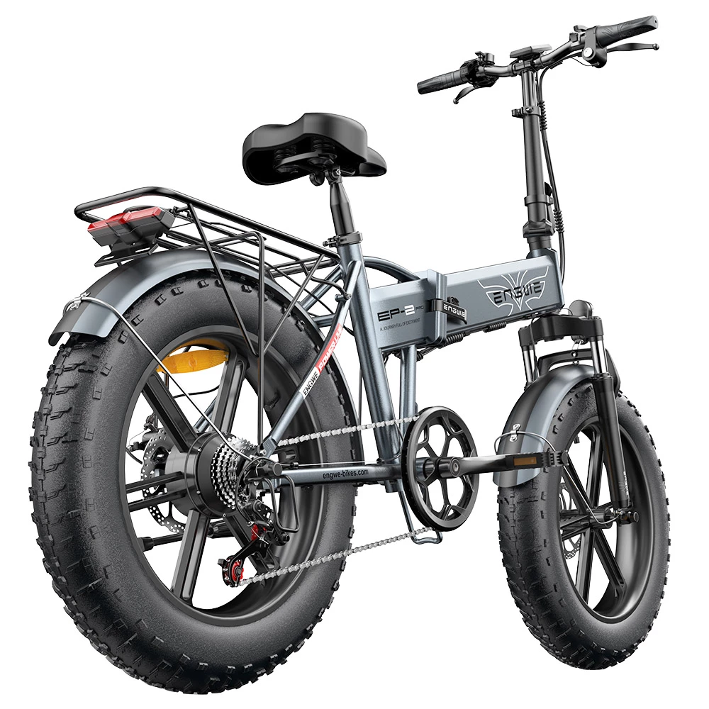 ENGWE EP-2 Pro 2022 Version Folding Electric Bike 20*4.0 Inch Fat Tire 750W Motor 35Km/h Max Speed 48V 13Ah Battery 150KG Max Load SHIMANO 7-Speed Gears Dual Disc Brake 100KM Range Mountain Beach Snow Folding Bicycle - Grey - Image 4