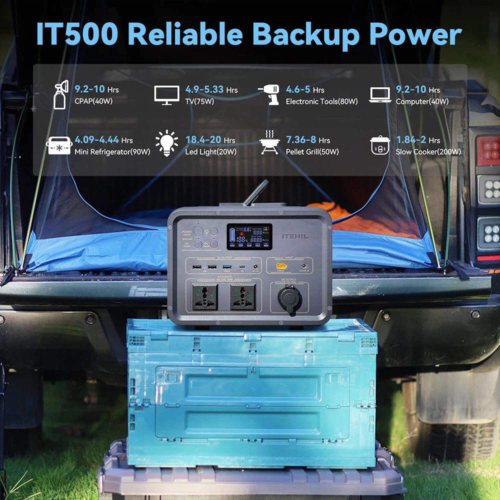 ITEHIL IT500 500W LiFePO4 Portable Power Station Fast Charging with LED Display for Camping Outdoor RV - Image 5