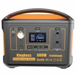 Kingboss 600W Portable Power Station, 568WH 153600mAh Outdoor Solar Generator with QC3.0/AC/USB DC/USB-C Output - Orange