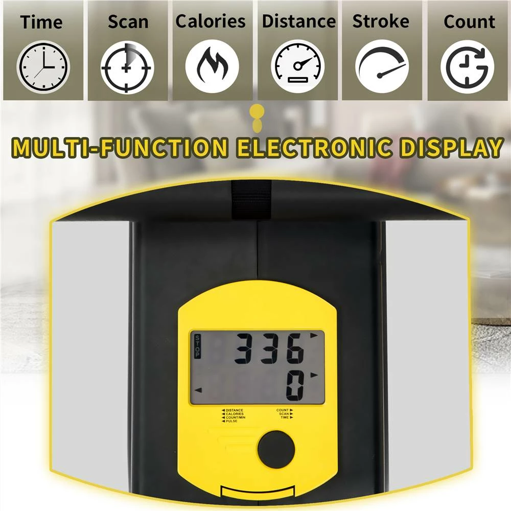 Merax Magnetic Rowing Machine with LCD Monitor, 46" Slide Rail, Compact Folding Rower for Home Cardio Workout - Yellow - Image 2