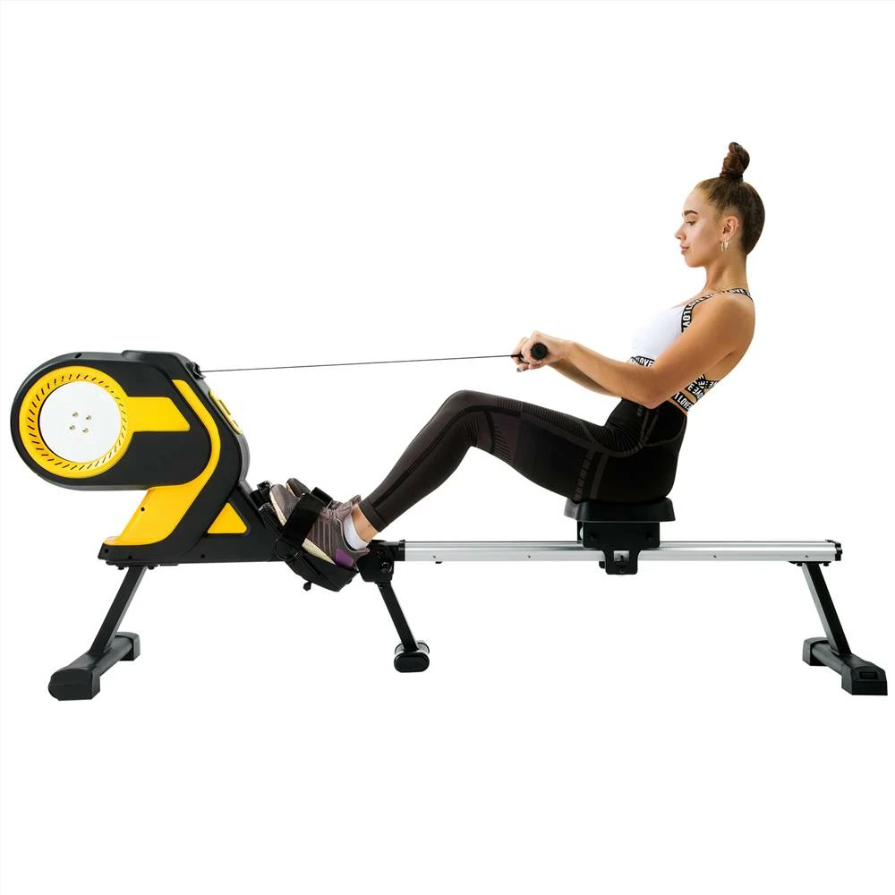 Merax Magnetic Rowing Machine with LCD Monitor, 46" Slide Rail, Compact Folding Rower for Home Cardio Workout - Yellow - Image 4