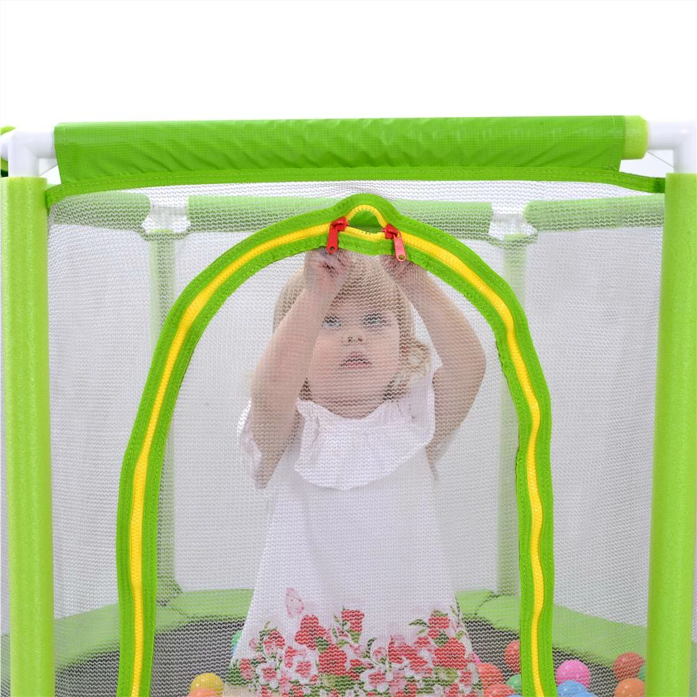 55" Toddlers Trampoline with Safety Enclosure Net and Ocean Balls, Indoor Outdoor Mini Trampoline for Kids - Green - Image 6