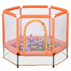 55" Toddlers Trampoline with Safety Enclosure Net and Ocean Balls, Indoor Outdoor Mini Trampoline for Kids - Orange