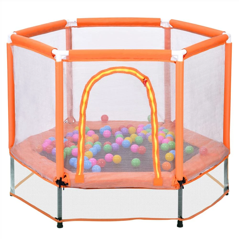 55" Toddlers Trampoline with Safety Enclosure Net and Ocean Balls, Indoor Outdoor Mini Trampoline for Kids - Orange