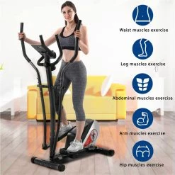 Home Use Elliptical Machine Trainer Magnetic Smooth Quiet Driven 8 Levels of Magnetic Resistance with LCD Monitor - Black