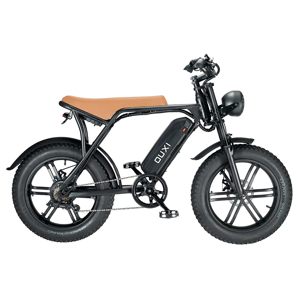 OUXI V8 Electric Bike 20*4.0 Inch Fat Tires 750W Motor 50Km/h Max Speed 48V 15Ah Battery Retro Ebike Max Load 150kg Dual Disc Brake Shimano 7-Speed Gear