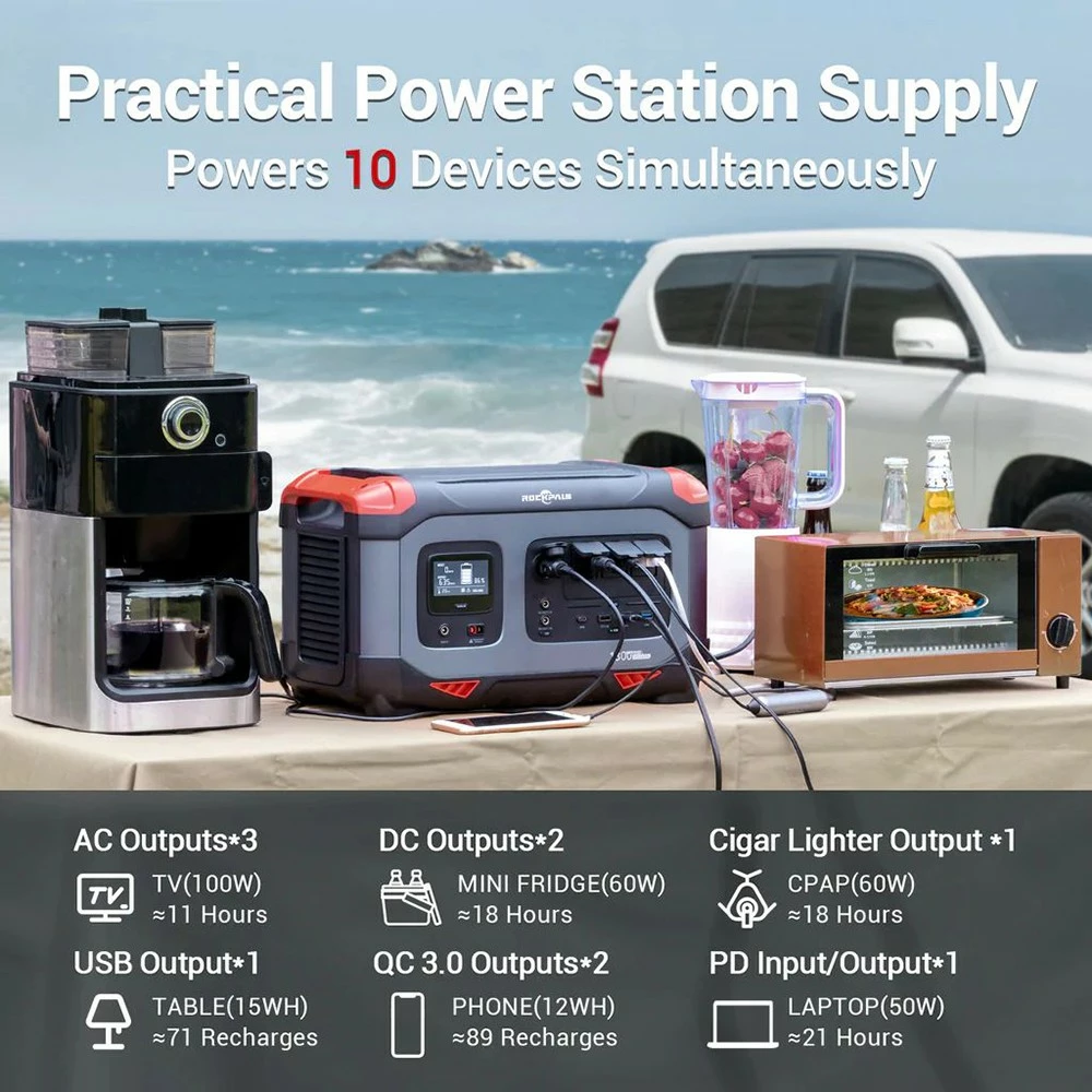 ROCKPALS Rockpower 1300W Portable Power Station, 1254.4Wh Solar Generator, 220W Fast Charging, Pure Sine Wave, MPPT Solar Controller - Image 2