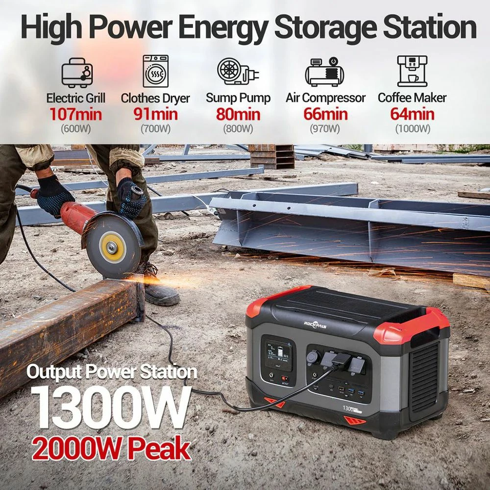 ROCKPALS Rockpower 1300W Portable Power Station, 1254.4Wh Solar Generator, 220W Fast Charging, Pure Sine Wave, MPPT Solar Controller - Image 3