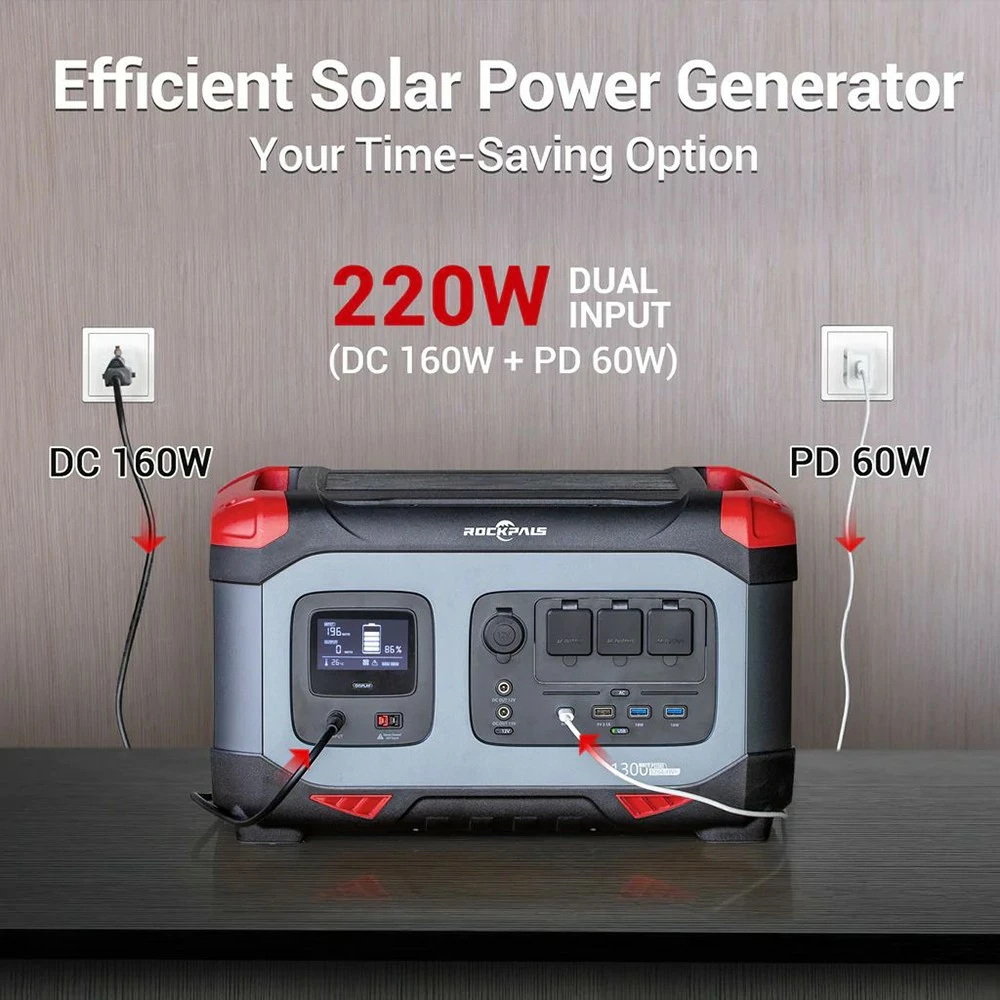 ROCKPALS Rockpower 1300W Portable Power Station, 1254.4Wh Solar Generator, 220W Fast Charging, Pure Sine Wave, MPPT Solar Controller - Image 4