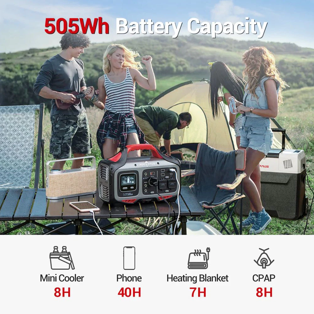 ROCKPALS Rockpower 500W Portable Power Station, 505Wh Solar Generator, 110V Pure Sine AC Outlets, MPPT Solar Controller - Image 3